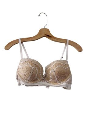 Frederick's Of Hollywood Lace Underwire Bra White Tan Silver